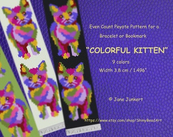 CHATON COLORÉ / Bracelet Peyote ou Motif Marque-page / Pdf ANGLAIS / même compter Peyote Point / avec Graphiques et Tableau de Mots