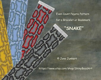 SNAKE / Even-Count Peyote Bracelet or Bookmark Pattern / Pdf ENGLISH / Peyote Bracelet Design / with graphics and word chart