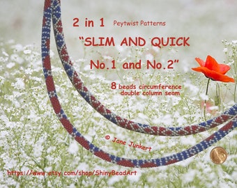SLIM and QUICK No. 1 + No. 2 / Two Peyote with a Twist Pattern / Peytwist Pattern / Pwat Pattern / pdf ENGLISH / Tutorial with word chart
