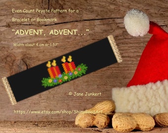 ADVENT, ADVENT... / Even-Count Peyote Bracelet or Bookmark Pattern / Pdf ENGLISH / with graphics and word chart