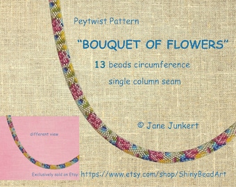 BOUQUET OF FLOWERS / Peyote with a Twist Pattern / Peytwist Pattern / Pwat Pattern / pdf English / with graphics + word chart for V-filling