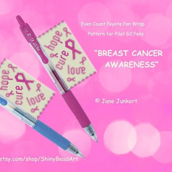 Peyote-Pen Cover-Muster "BREAST CANCER Awareness" - Pink Ribbon / Pdf in ENGLISCH / für Pilot G2 Gelschreiber