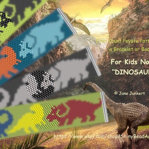 FOR KIDS No. 2 - DINOSAURS / Even-Count Peyote Bracelet Pattern / Pdf English / Peyote Bracelet Design / with graphics and word chart
