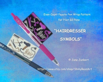 Pen Wrap Pattern / Pen Cover Pattern / Peyote Pattern  "HAIRDRESSER SYMBOLS /Pdf ENGLISH / fits G2 pen by Pilot