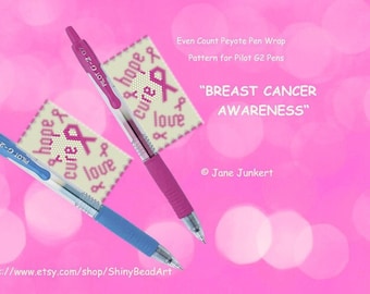 Peyote Pen Cover Pattern for Pilot G2 Pens "BREAST CANCER Awareness" - Pink Ribbon / Pdf ENGLISH / Pattern for Pen Wrap / Pen Cover Pattern
