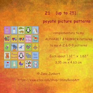 COMPLEMENTARY PICTURE Patterns to my A - Z Alphabet & 0 - 9 Numbers / 21 even count peyote patterns / Pdf ENGLISH / Bead Pattern