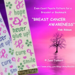BREAST CANCER AWARENESS - Pink Ribbon / Even-Count Peyote Bracelet Pattern / Bookmark / Pdf English / beading instruction