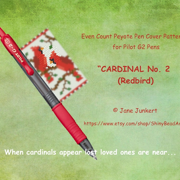 Pen Cover Pattern for Pilot G2 Pens "CARDINAL No. 2 (REDBIRD)" / Pdf ENGLISH / Pattern for Pen Wrap  Pen Cover Pattern