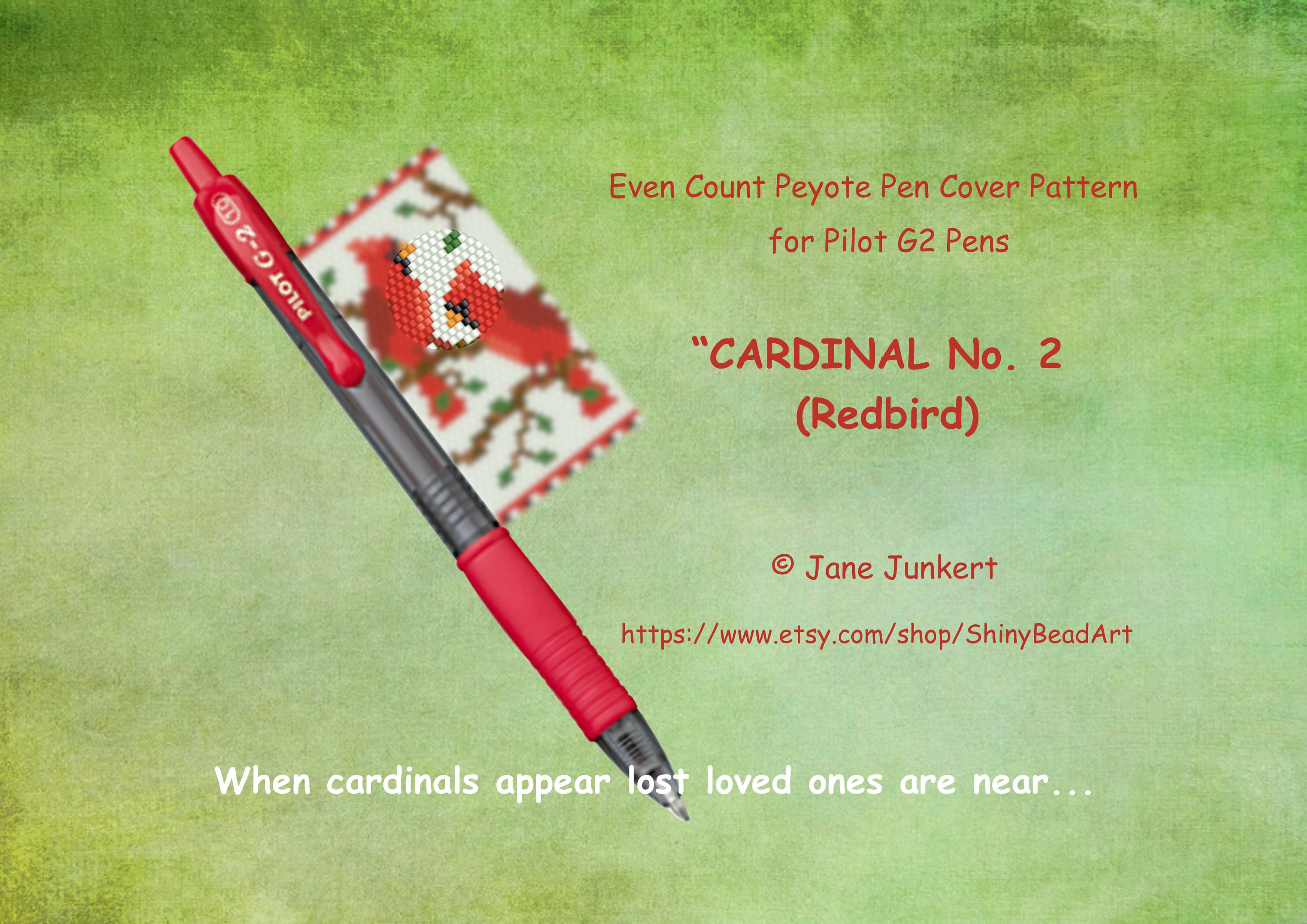 Pen Cover Pattern for Pilot G2 Pens cardinal No. 2 redbird / Pdf ENGLISH /  Pattern for Pen Wrap Pen Cover Pattern 