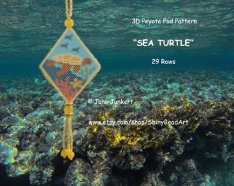 SEA TURTLE / 3D Peyote Pod Pattern / pdf ENGLISH / with many Graphics and Word Chart