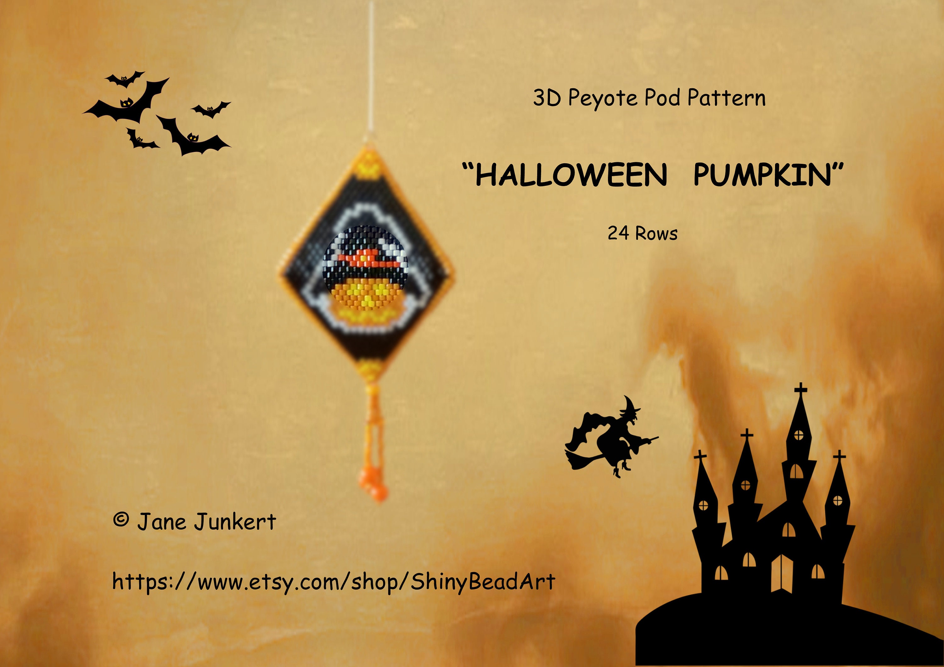 HALLOWEEN PUMPKIN / 3D Peyote Pod Pattern / pdf ENGLISH / with many Graphics and Word Chart