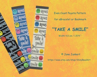 TAKE A SMILE / Even-Count Peyote Bracelet Pattern / Peyote Bookmark Pattern / Pdf English / Peyote Pattern / beading instruction