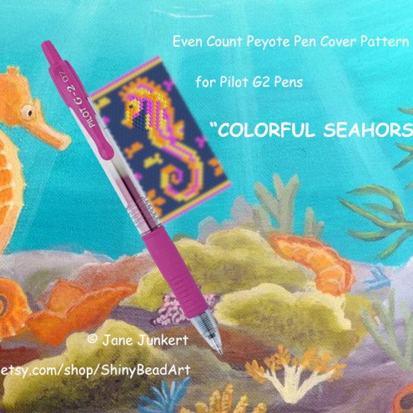 Pen Cover Pattern for Pilot G2 Pens "COLORFUL SEAHORSE" / Pdf ENGLISH / Pattern for Pen Wrap  Pen Cover Pattern