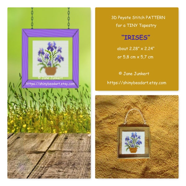 IRISES / TINY Peyote Tapestry Pattern / Pdf ENGLISH / Bead Pattern / Panel Beading Pattern