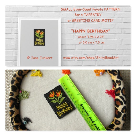 Strelitzia / KLEINES Peyote Perlenbild-Muster oder Grukarten-Motiv /  Paradiesvogel-Blume / HAPPY BIRTHDAY/ Pdf Englisch