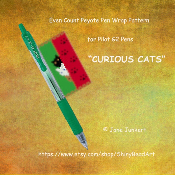 Pen Wrap Pattern / Pen Cover Pattern / Peyote Pattern  "CURIOUS CATS" /Pdf ENGLISH / fits G2 pen by Pilot