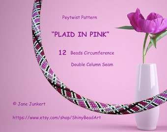 PLAID In PINK / Peyote with a Twist not Crochet Pattern / Peytwist Pattern / Pwat Pattern / pdf ENGLISH / Tutorial with word chart