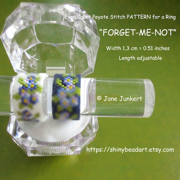 FORGET-ME-NOT / Even-Count Peyote Ring Pattern / Pdf English / Peyote Ring Design / with graphics and word chart