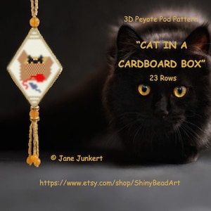GATO en CAJA de Cartón/ Patrón 3D de Vaina de Peyote / pdf INGLÉS / con gráficos y tabla de palabras