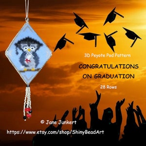GEFELICITEERD met AFSTUDEREN / 3D Peyote Pod-patroon / pdf ENGELS / met afbeeldingen en woordgrafiek