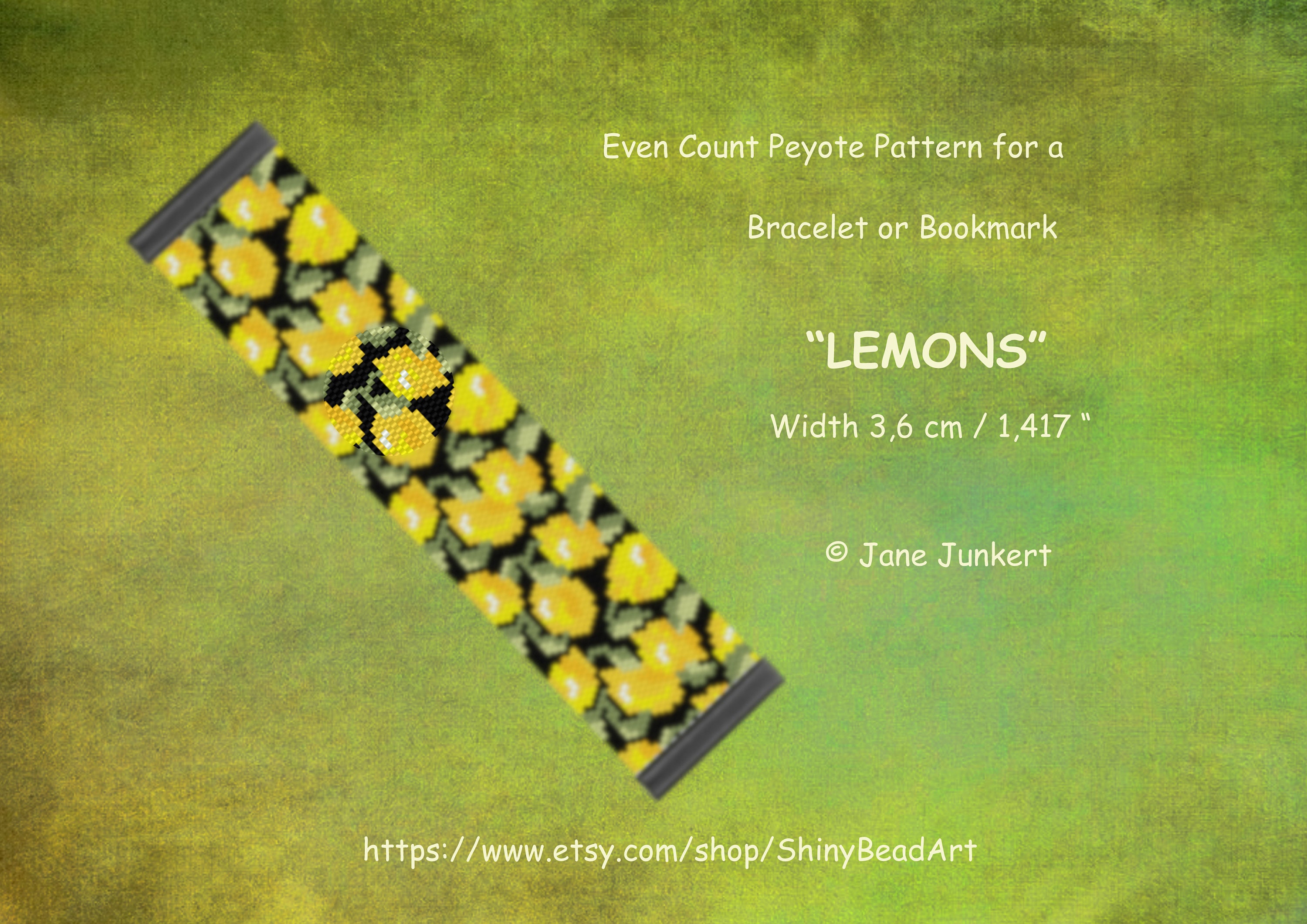 LEMONS / Even-count Peyote Bracelet or Bookmark Pattern / Pdf ENGLISH /  Peyote Bracelet Design / With Graphics and Word Chart - Etsy Israel, image size:3000x2121