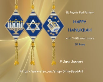HAPPY HANUKKAH / 3D Peyote Pod Muster mit 3 verschiedenen Seiten / pdf English / mit Graphiken und Word Chart