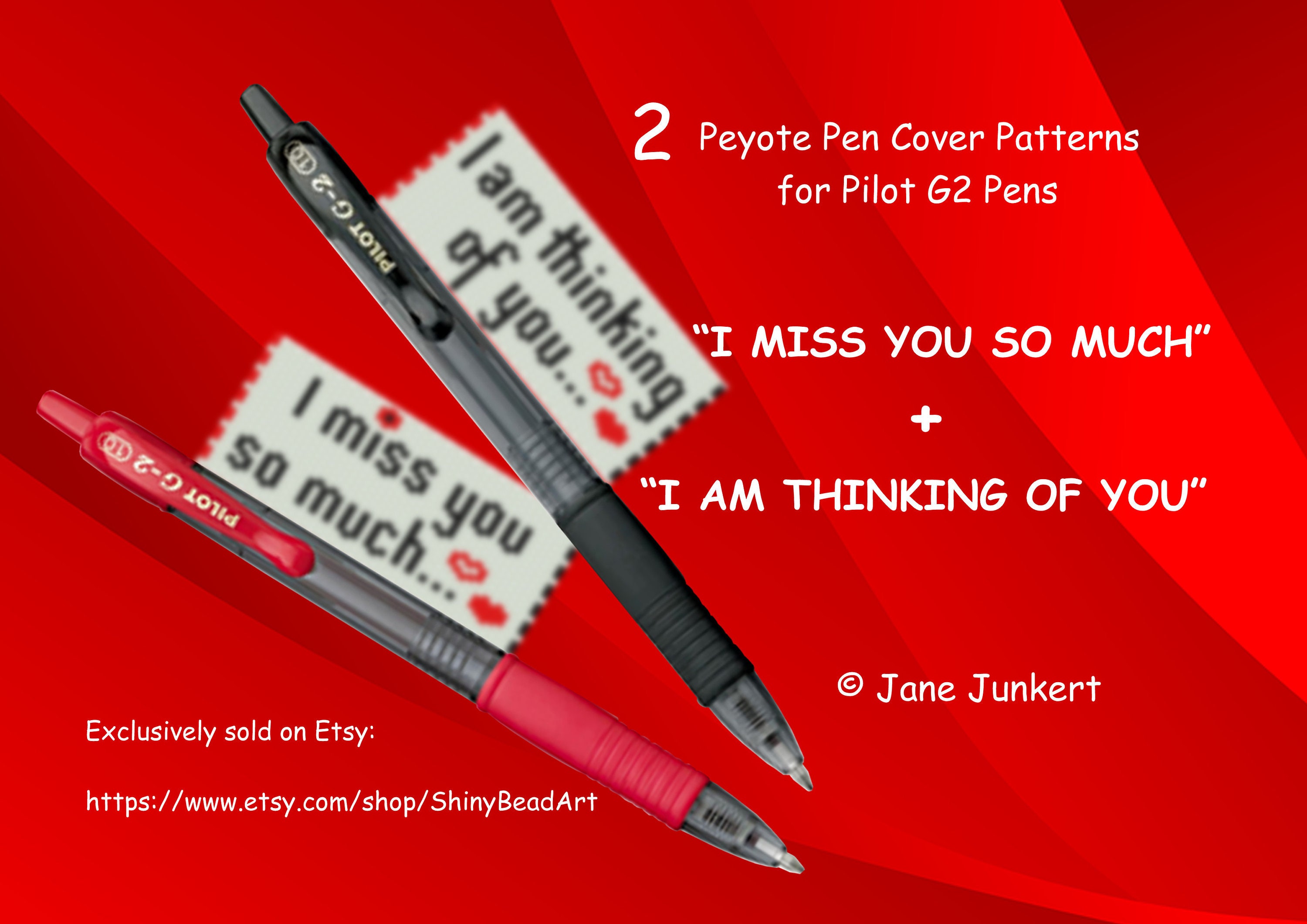 2 Peyote PEN COVER Patterns for Pilot G2 Pens i Miss You i'm Thinking of  You / 2 Pdf ENGLISH / Pattern for Pen Wrap Pen Cover Pattern 