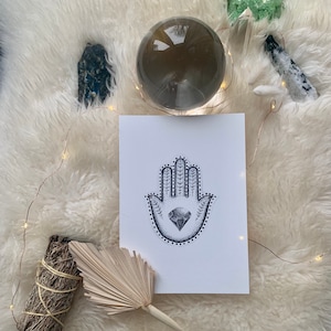 Black & White Hamsa Hand with Crystal