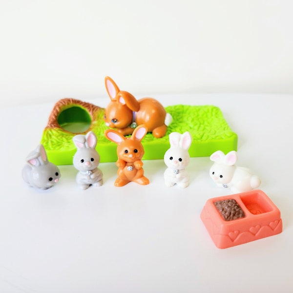 Vintage Littlest Pet Shop by Kenner, 1992 Mommy and Baby Bunnies, Mommy and Baby Assortment, Toy Collectibles Rabbit family, 90s LPS