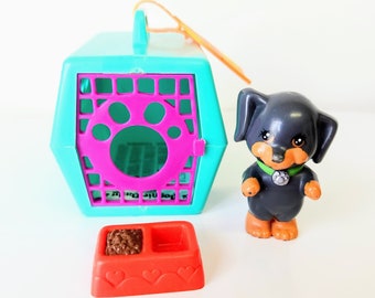 Vintage Littlest Pet Shop Kenner Perky Pup with Cozy Crate, 90s LPS Toy Dog, Ready to Go Pets Assortment, Petshop Collection, Mini Puppy