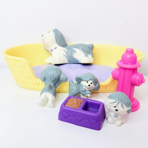 Vintage Littlest Pet Shop Mommy and Baby Puppies, Pet Shop Collection Mom and Babies Assortment, Miniature Dog Toy Playset 90s LPS