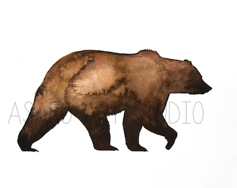 Printable Watercolor Bear, High Resolution, Print File, Grizzly Bear