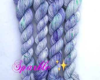 Silver Stellina Sock Yarn Hand Dyed Lavender Path 20g Sparkle Minis 75205 MerinoNylonStellina