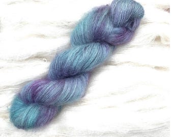 Sully Hand Dyed Kid Mohair Silk Laceweight Yarn: Blue, Green, Purple