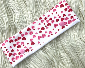 Needle Case - DPN Case - For 6" DPNs - Cotton Fabric - Hearts - With Kam Snaps - Needle Cosy