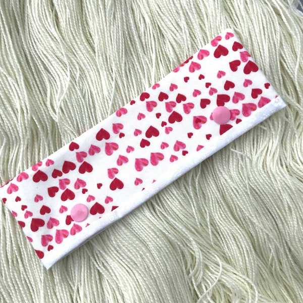 Needle Case - DPN Case - For 6" DPNs - Cotton Fabric - Hearts - With Kam Snaps - Needle Cosy