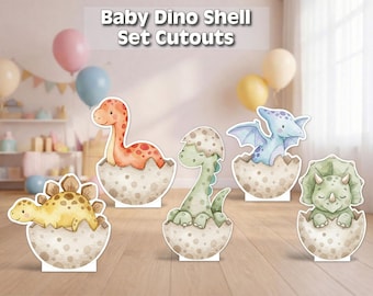 Baby dino shell cutouts | dinosaur baby shower decor | hatching dinosaur party props | pastel dino birthday decorations
