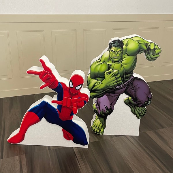 Spiderman & Hulk | 4" deep party prop | Freestanding | Birthday | Baby shower | Celebration