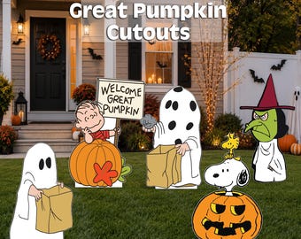 Peanuts halloween cutouts | snoopy, linus, woodstock yard signs | great pumpkin ghosts outdoor decor