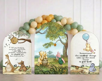 Classic winnie arch backdrop panels | storybook bear theme backdrop | neutral baby shower decor | 3 panel set | party photo background