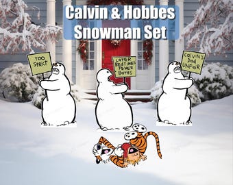 Calvin & hobbes snowman yard sign set | christmas decorations