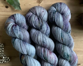 Cobblestone - Hand dyed sock yarn - superwash merino nylon 4ply fingering weight - grey black teal purple speckled