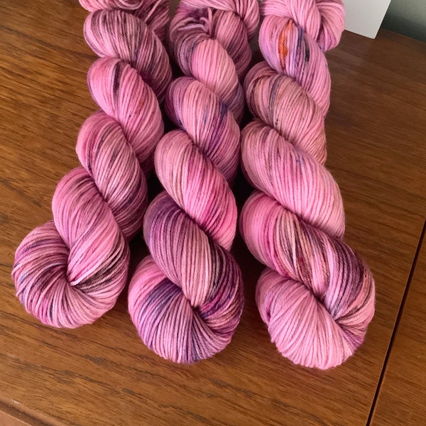 Bramble Pickers - DK hand dyed yarn - superwash merino nylon - pink purple brown blue speckled