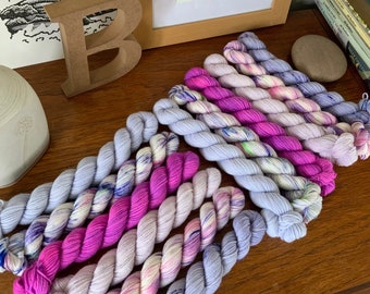 Bluebell - April Floral Collection - hand dyed mini skeins - sock and DK - hand dyed yarn - pink lilac speckled