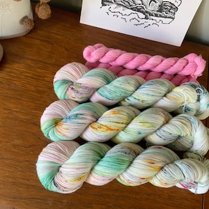 Waterlily - Hand Dyed Yarn Sock Set - 4ply Fingering weight - Superwash Merino nylon - pink green speckled