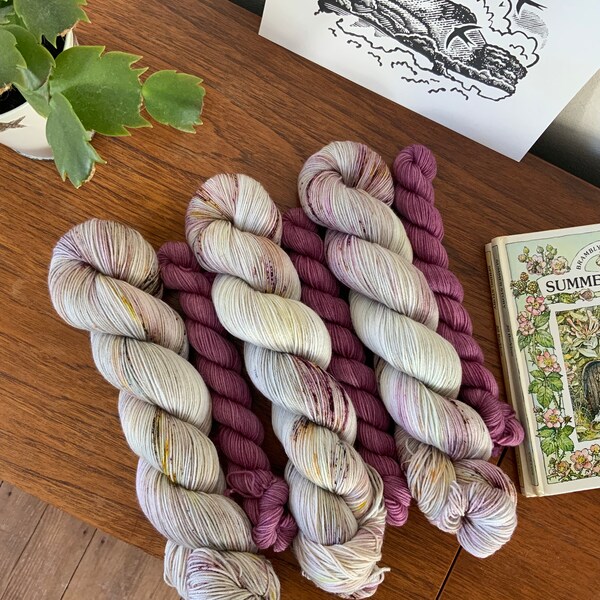 Miss Havisham Sock Set - Hand Dyed Yarn - Superwash Merino Nylon - 4 Ply Fingering Weight - Grey Brown Beige Yellow Blue Burgundy