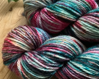 Frostberry - Aran Hand Dyed yarn - 100% superwash merino - blue teal purple red pink speckled