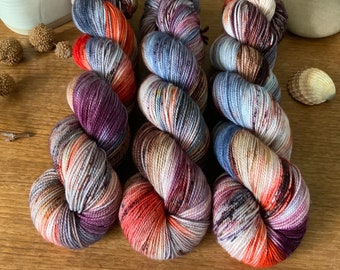 Winter Sunset - Luxury hand dyed sock yarn - superwash merino cashmere nylon high twist - purple blue burgundy orange