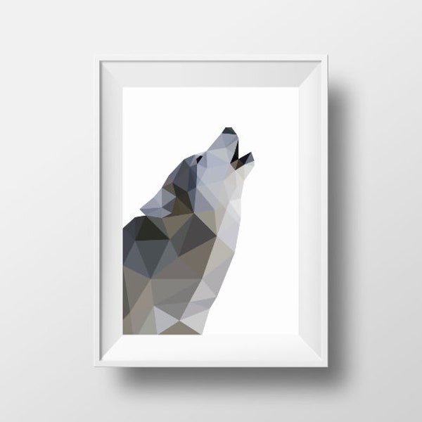 Wolf Wall Art, Geometric Wolf, Printable Home Decor, Low-Poly, Monochrome Poster, Wall Decor, Printable Art, Nursery Wall Art, Animal