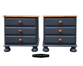 Pair of Ash colour Pine matching Bedside Tables, Nightstands, Lamp Tables, Side Tables, Office Furniture hand painted UPCYCLED
